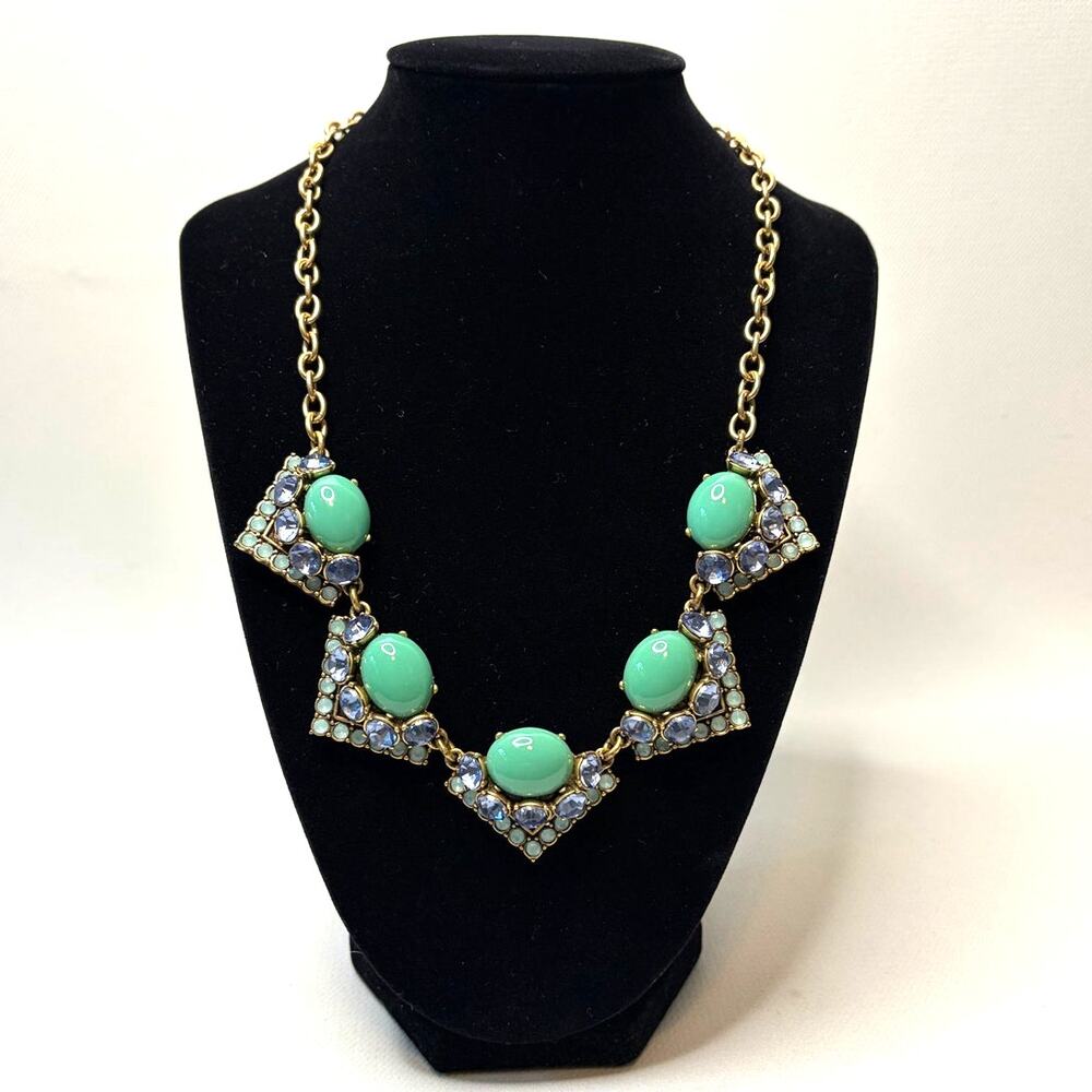 Stella & Dot Rory Necklace Gold Tone Green/Blue Rhinestone